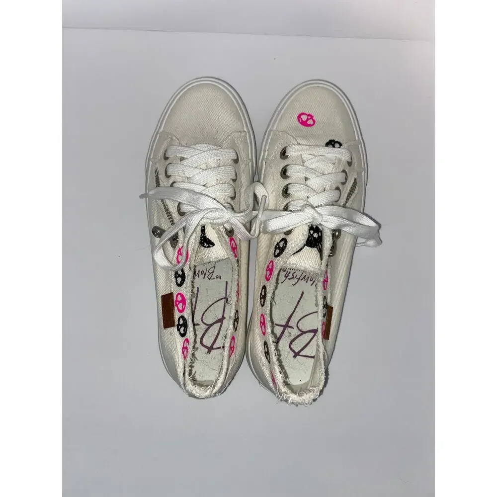Blowfish Malibu Marley White Canvas Skull Print Sneakers Women’s Size 8.5